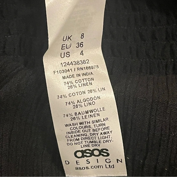 ASOS Linen Cotton Long Puff Sleeve Top Lace Up Black Deep V Front Y2K 4 S - Picture 7 of 12